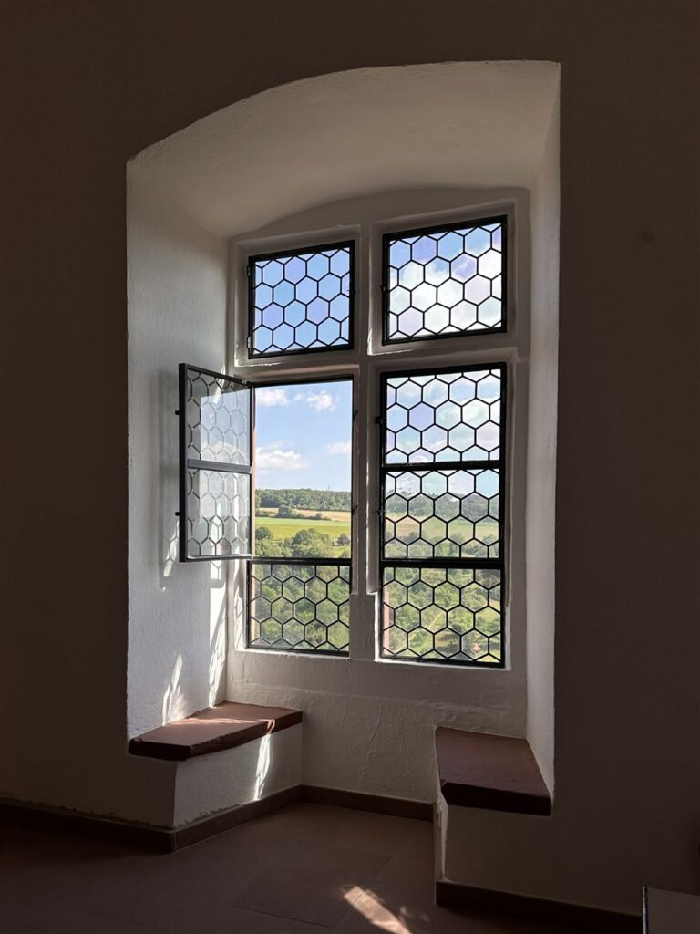 geöffnetes Fenster mit Blick nach draußen